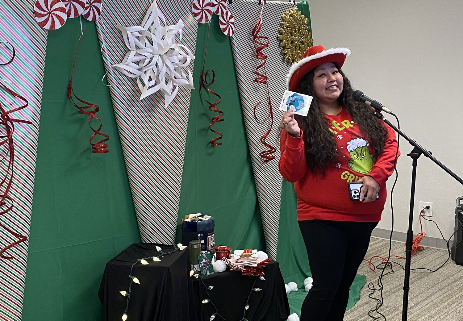 Antonella playing Mrs Claus on the air.