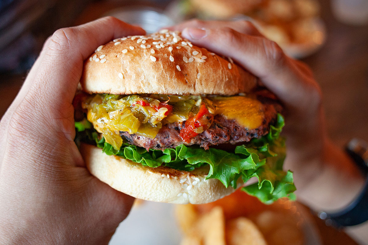 A Green Chile Cheeseburger