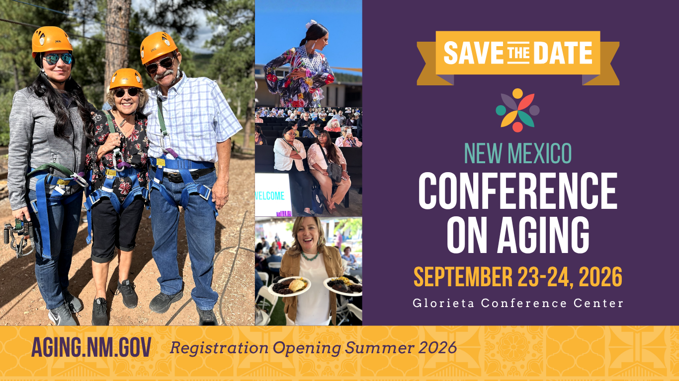 Save the Date card for the 48th Annual Conference on Aging at the Glorieta Conference Center September 23 to 24th 2026